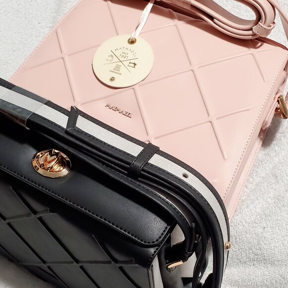 Matmazel "THENA" Shoulder Bag- Pink & Black- 24" Shoulder Strap- 4 Compartments - Picture 13 of 15